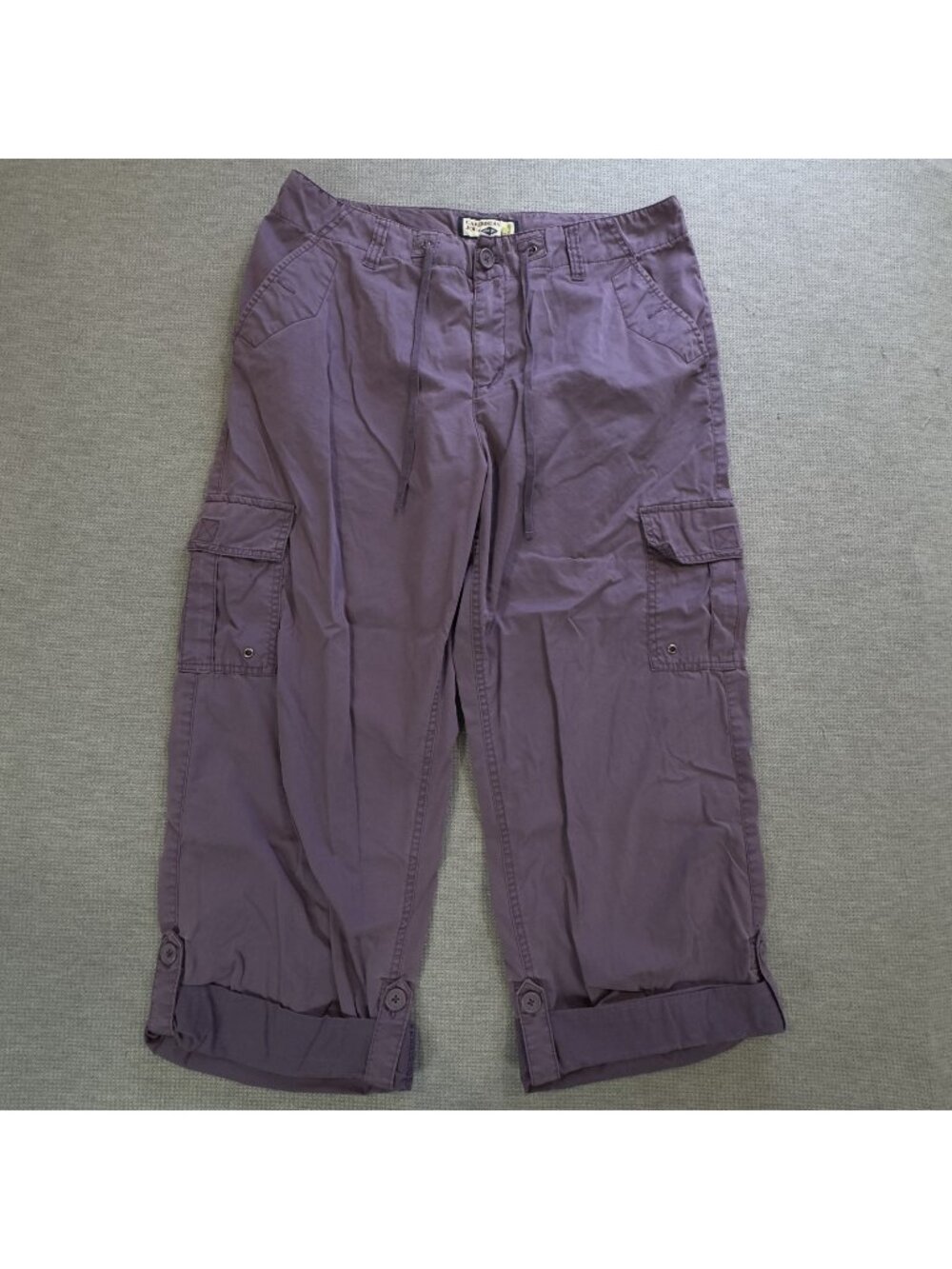 Caribbean Joe Cargo Capri Pants Womens Size 12 Drawstring Waist Plum Purple